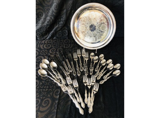 International Silver Co. Stainless Flatware Set & Serving Tray
