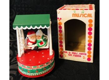 Vintage Animated Musical Mr. & Mrs. Claus On Swing