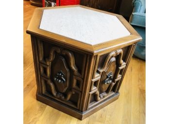 Stone Top Storage End Table