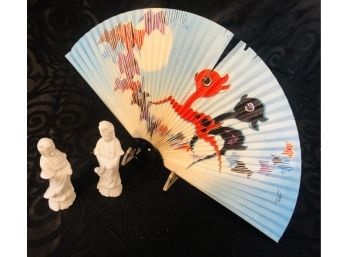Vintage Asian Fan & Geisha Girl Figurines
