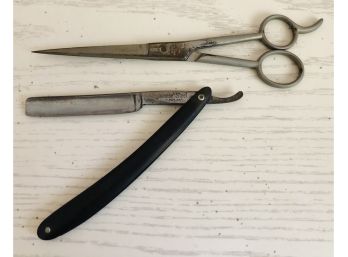 Vintage Manganese Straight Blade & Seymour Barber Scissors