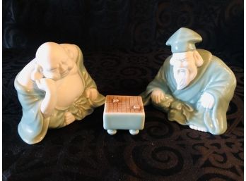 Vintage Shafford Fine Porcelain Buddha & Wise Man At Table Figurine Set (Japan)