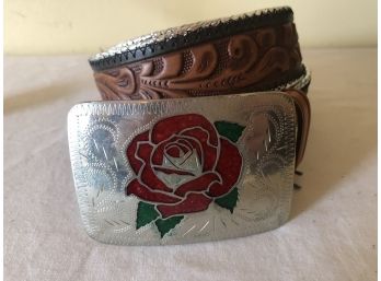 Rockmount Ranch Wear Designer Leather Belt & Trophy Floral Buckle