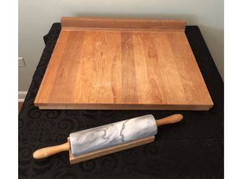 Wooden Dough Rolling Board & Marble Rolling Pin