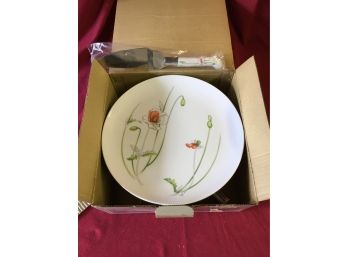 Porcelain Pedestal Cake Plate With Server -10.5' Diameter -  New In Box, Never Been Used
