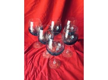 6 Cool Blue Shattered Stule Wine Glasses 9' Tall