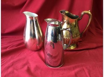 3 Pitchers - One Stainless Steel, One Brass Approx 9' Tall