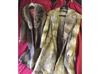 Pair Of Vintage Fur Trim  Suede And Fur Coats -  Small Women's Size, Approx Size 4
