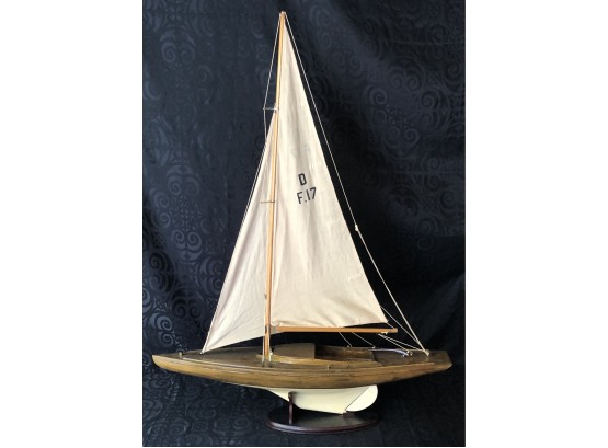 Beautiful Wooden Model Sailboat & Display Stand