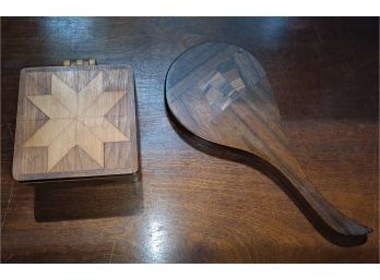 Wooden Hand Mirror And Trinket Box