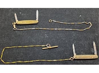 Two Antique Pocket Knives With Chains