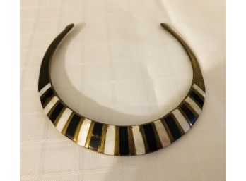 Brass Choker Necklace With Onyx And Mother Of Pearl Inlay - Lot #1