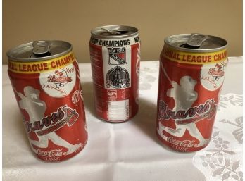 Collectible NY Rangers & Atlanta Braves Coca-Cola Cans