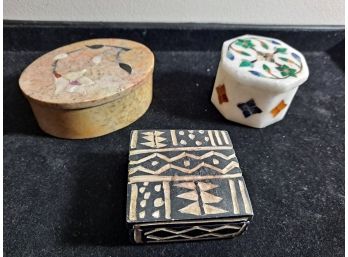 Three Decorative Stone Trinket Boxes