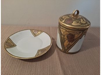 Antique Plate And Jar With Lid Lot L12