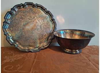 Silver Plated Bowl And Tray