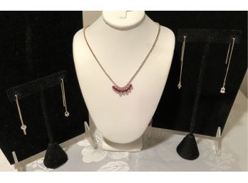 Sterling Silver Boucher Necklace & Chain Earrings (6.7 Grams)