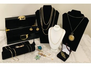 Ladies Jewelry Box & Goldtone Jewelry Collection