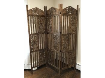 Indian Hand Carved Triple Panel Screen