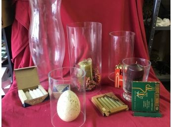 Candles And Hurricane Vases, Glass And Plastic
