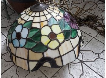 Vintage Tiffany Style Stained Glass Lamp Hanging, Long Chain