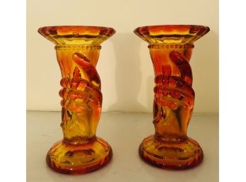 Vintage Amberina Glass Candleholders