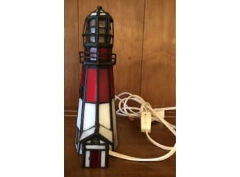 Leaded Stained Glass Lighthouse Lamp - FLASHES!