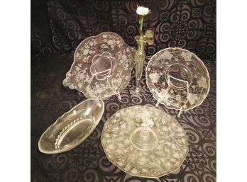 Vintage Etched Glass Tableware