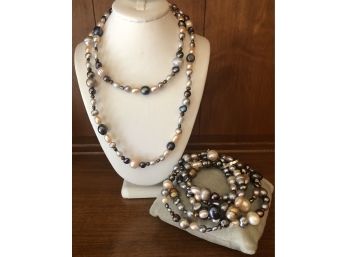Multi-Colored Pearl Necklace & Bracelet Set