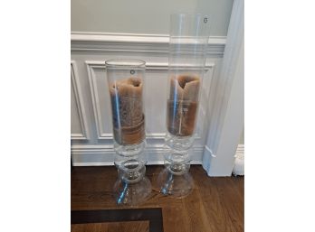 Two Large Glass Floor Candle Holders - Made In Poland