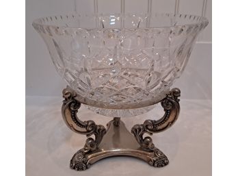Godinger Glass Bowl On Metal Pedestal - Fruit Bowl