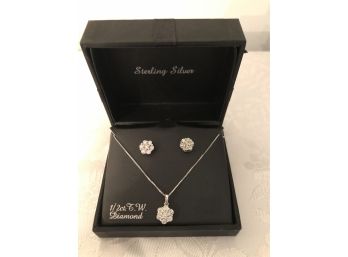 Sterling Silver Diamond Necklace & Earrings - BRAND NEW IN BOX WITH TAGS!