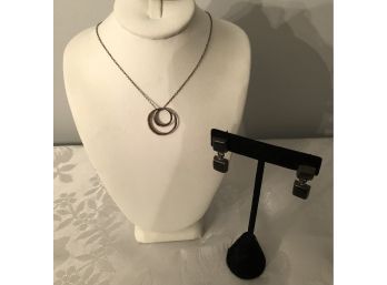 Sterling Silver Necklace & Onyx Earrings (8.2 Grams)