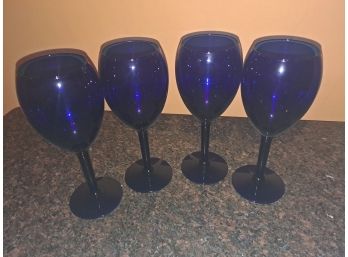 4 Blue Wine Glasses