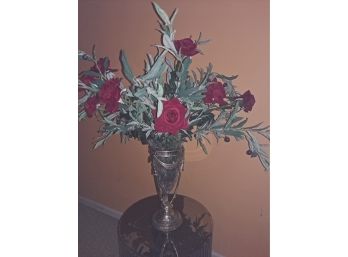 Metal/Glass Vase With Artificial Flowers