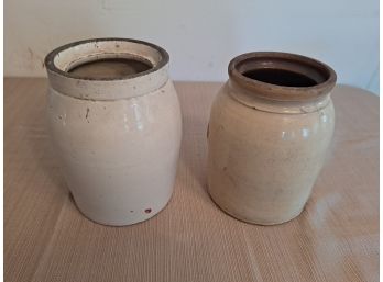 Two Antique Crock Pots