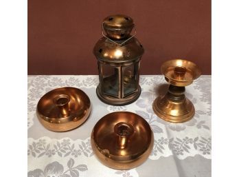 Copper Lantern & Candleholders