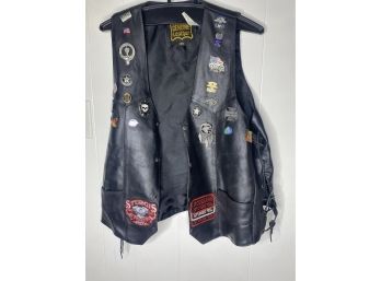 Leather Vest With Sturgis Pins/patches