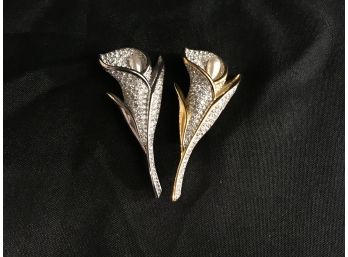(015)  Rhodium Plated Calla Lily Brooches