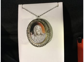 (033)  Madonna Silver Cameo With Sterling Silver Chain
