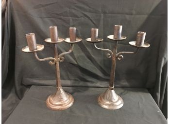 (044)  Pair Of Gothic Hand Forged Candle Sticks