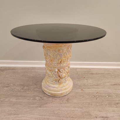 Smokey Gray Glass Top Plaster Pedestal Side Table