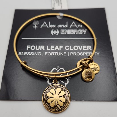 NWT Alex & Ani Four Leaf Clover Russian Gold Charm Bracelet