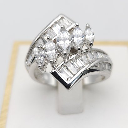 Sterling Silver CZ Cocktail Ring Sz 8