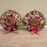 Pair Of Hand Made 16 1/2' Floral Rattan Hat Wreaths