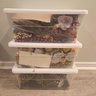 Three Totes Full Of Crafting Supplies Pinecones, Silver And Gold Decor And Floral Decor