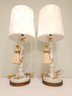 Beautiful Pair Of Vintage Painted Glass Parlor Lamps