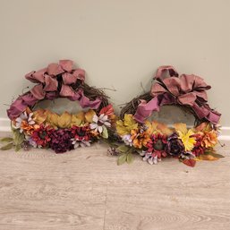 Pair Of Handmade 11x20' Oval Vine Floral Wreaths