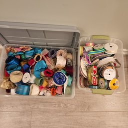 2 Large Containers Of Various Color And Size Ribbon