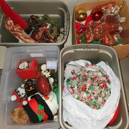 3 Totes And 1 Box Full Of Christmas Decor